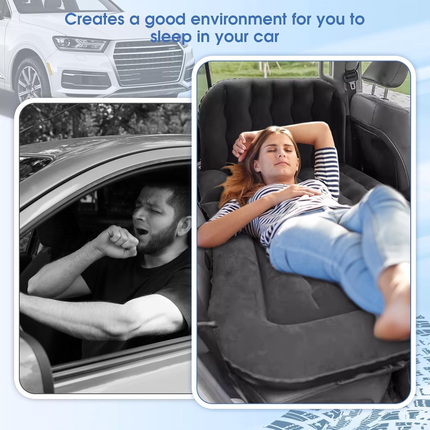 Inflatable Car Air Mattress 174×126CM PVC Flocking Travel Bed