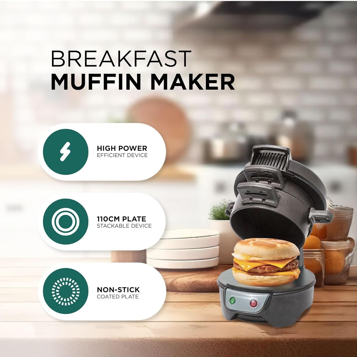 Electric Breakfast Sandwich Maker Muffin Toastie Cooker Egg Ring Non-Stick Black