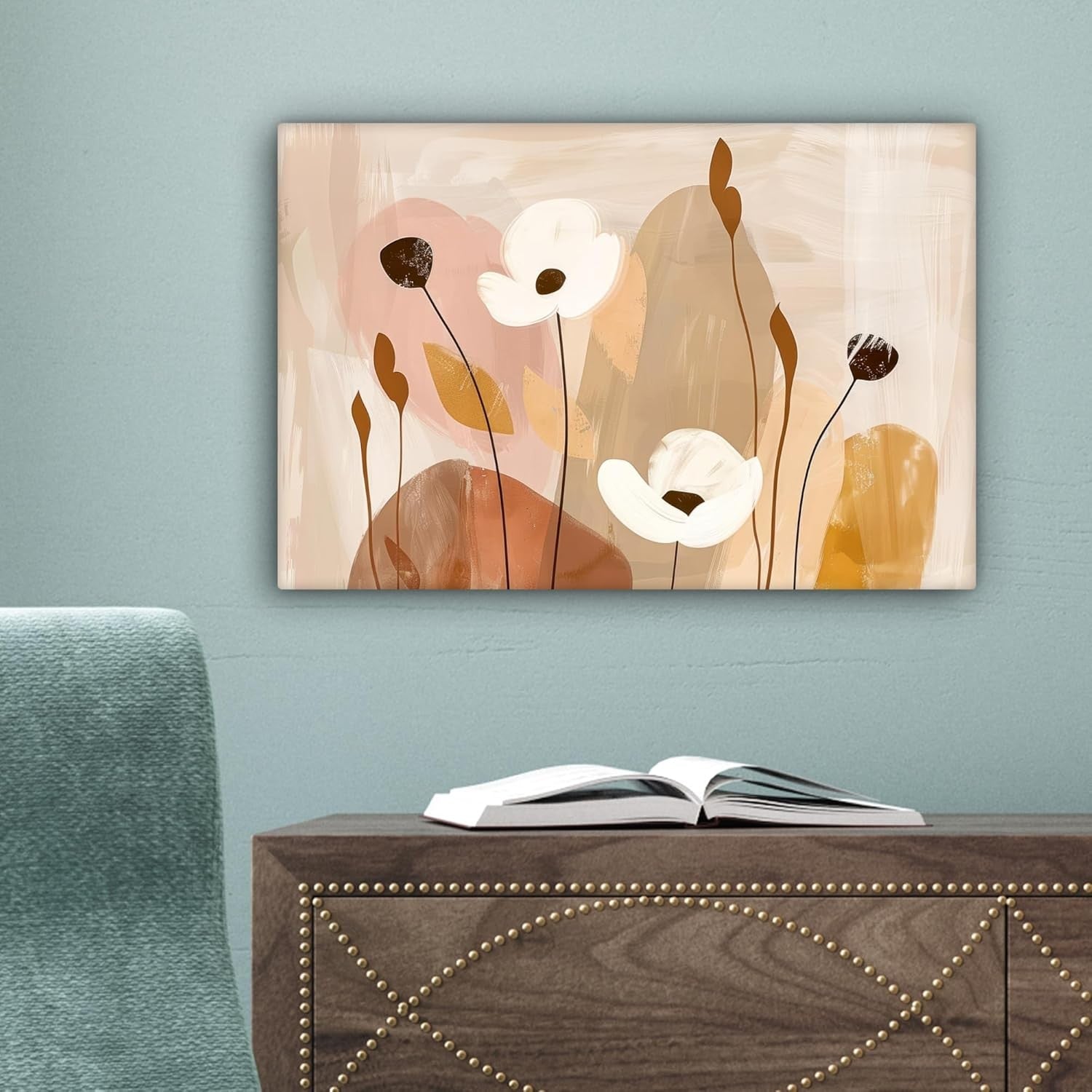 Abstract Floral Canvas Wall Art 30x20cm Modern Beige Flower Print