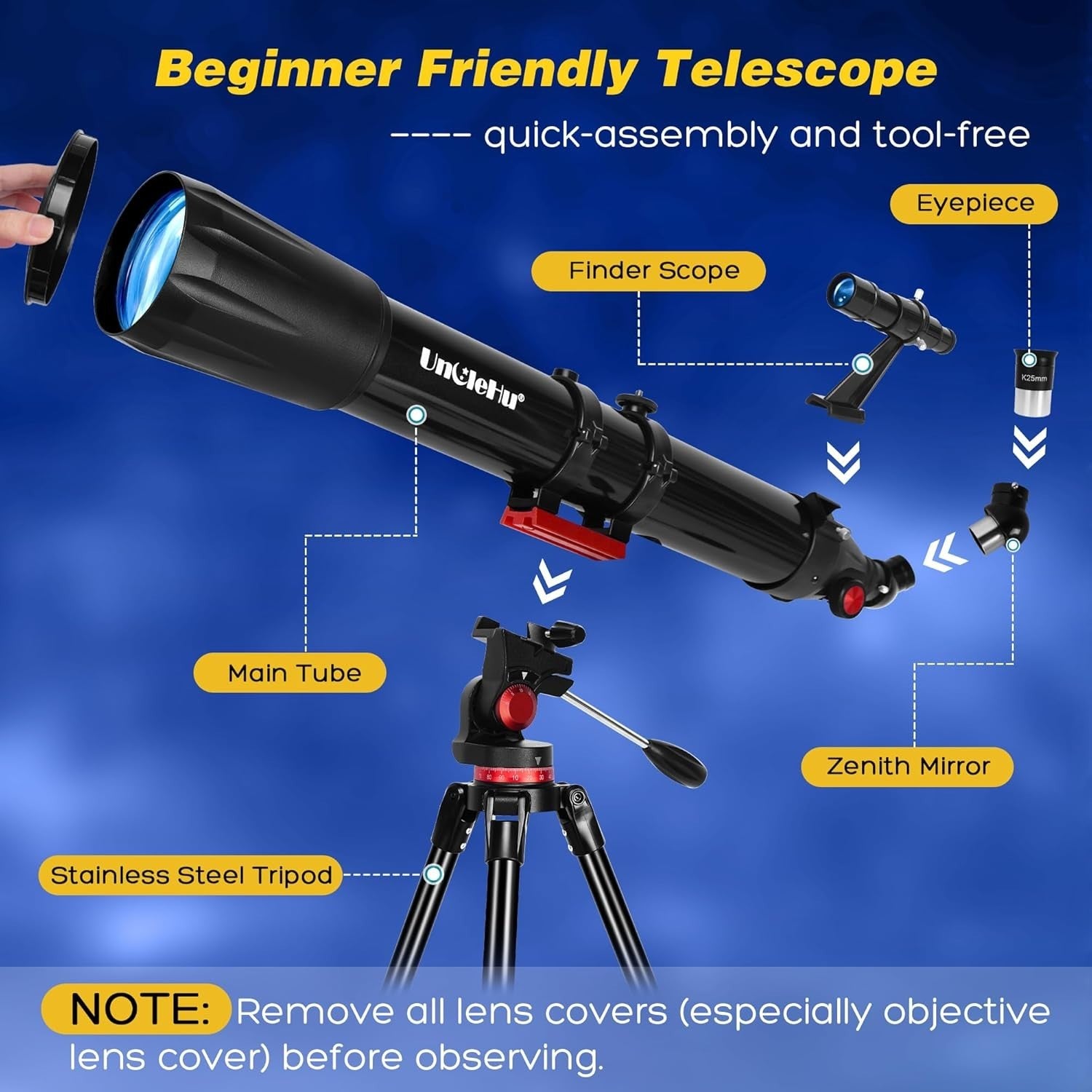 90mm Aperture 900mm Refractor Telescope with Phone Adapter & Tripod – Black-2