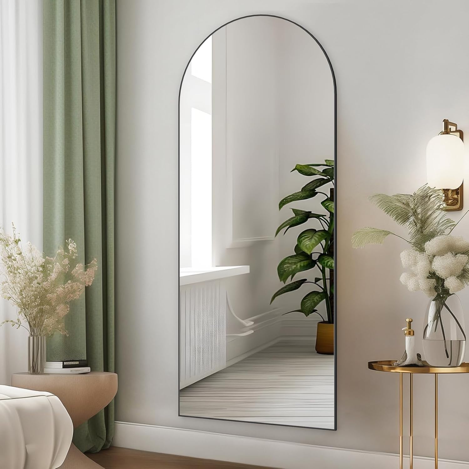 Arch Full Length Mirror 165x60cm Large Standing Wall Leaning Black Frame