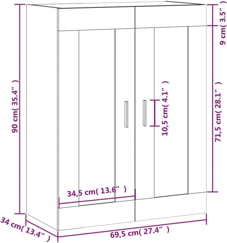 Wall-Mounted Sonoma Grey Cabinet with 3 Compartments, Space-Saving 69.5x34x90cm