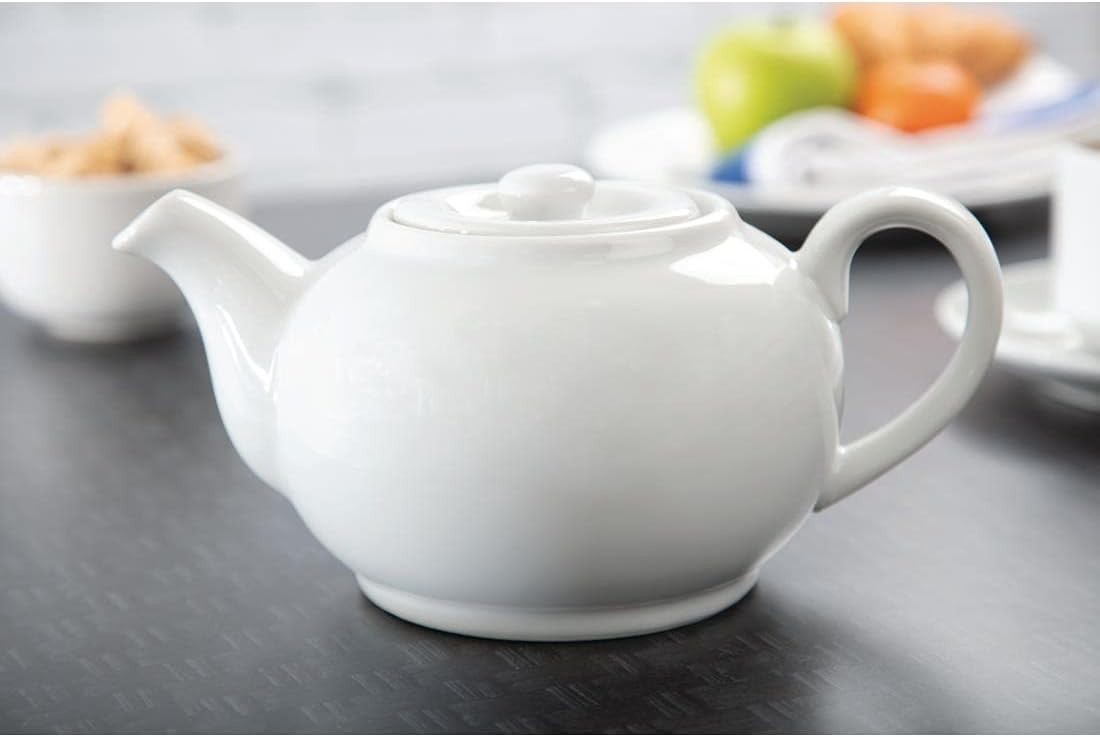 Porcelain Teapot 852ml White Tea Pot Lid Dishwasher Safe 4pc Set