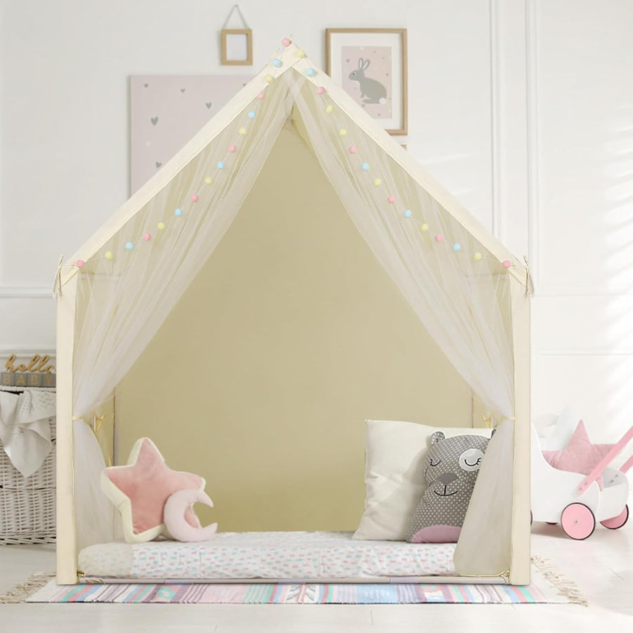 Large Kids Play Tent Indoor Outdoor Castle Bed Playhouse Pale Yellow