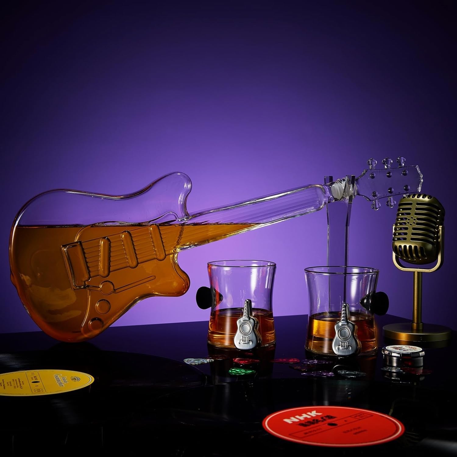 Electric Guitar Whiskey Decanter Set 1L with Stand, Case & 2 Glasses Music Gift