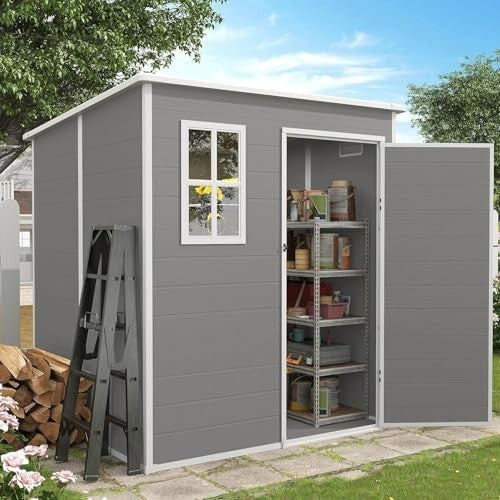 6x6ft Outdoor Resin Storage Shed Lockable Garden Tool & Bike Box