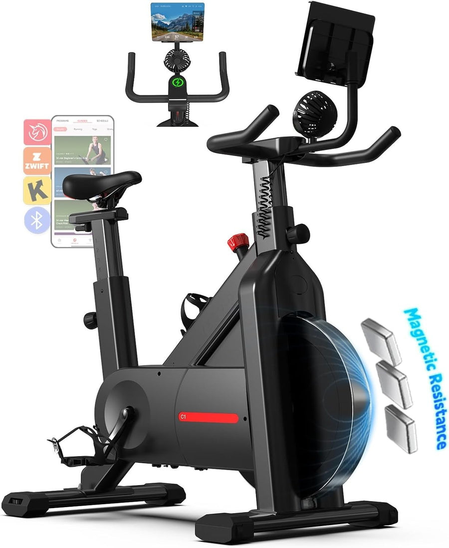 Self-Powered Magnetic Spin Bike w/ LED Feedback, App Sync, Fan Cooling