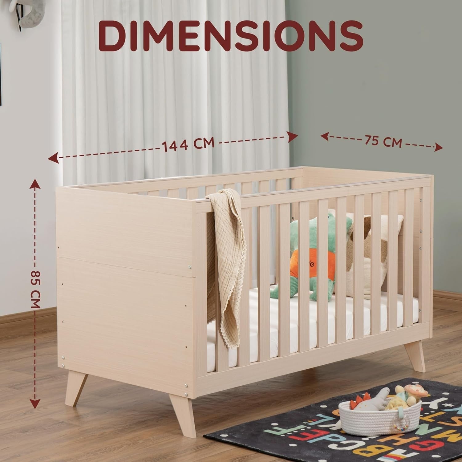 Convertible Mini Toddler Bed Baby Cot Bed and Sofa Adjustable Mattress Height