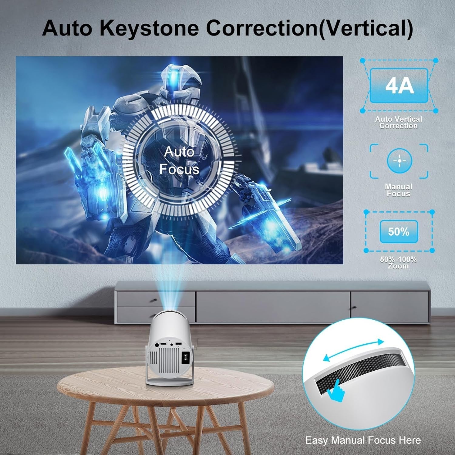 Smart Mini Projector WiFi 6 Bluetooth 4K Support Auto Keystone 300"
