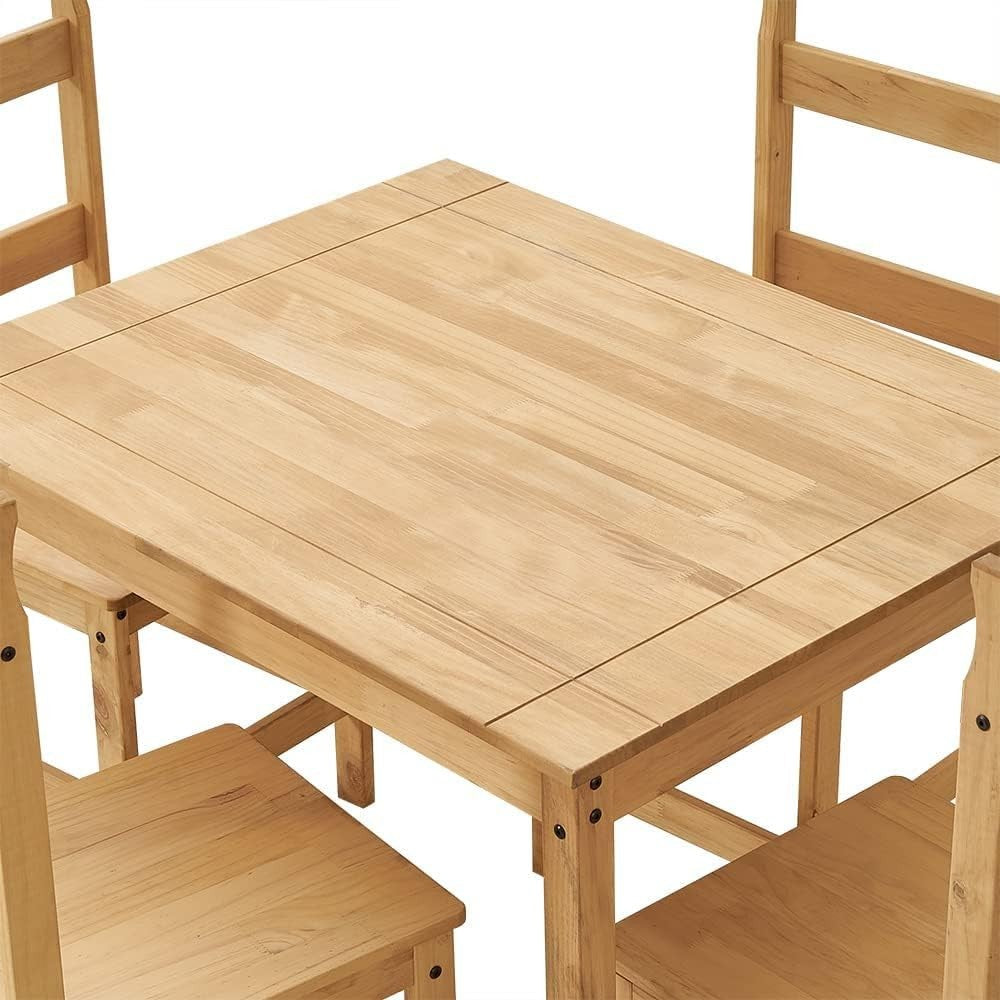 Solid Wood Dining Table & 4 Chairs Compact Kitchen Furniture Set Light