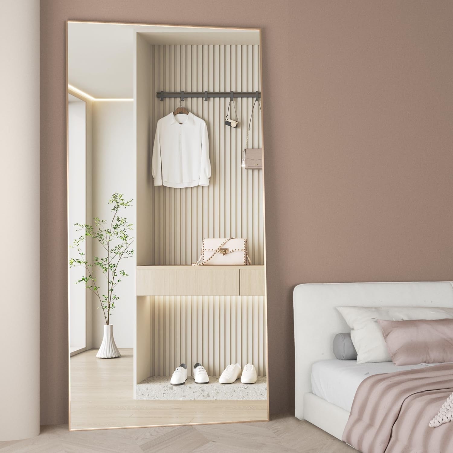 Full Length Floor Mirror 193x86cm Gold Frame, Lean or Hang, Crystal Clear