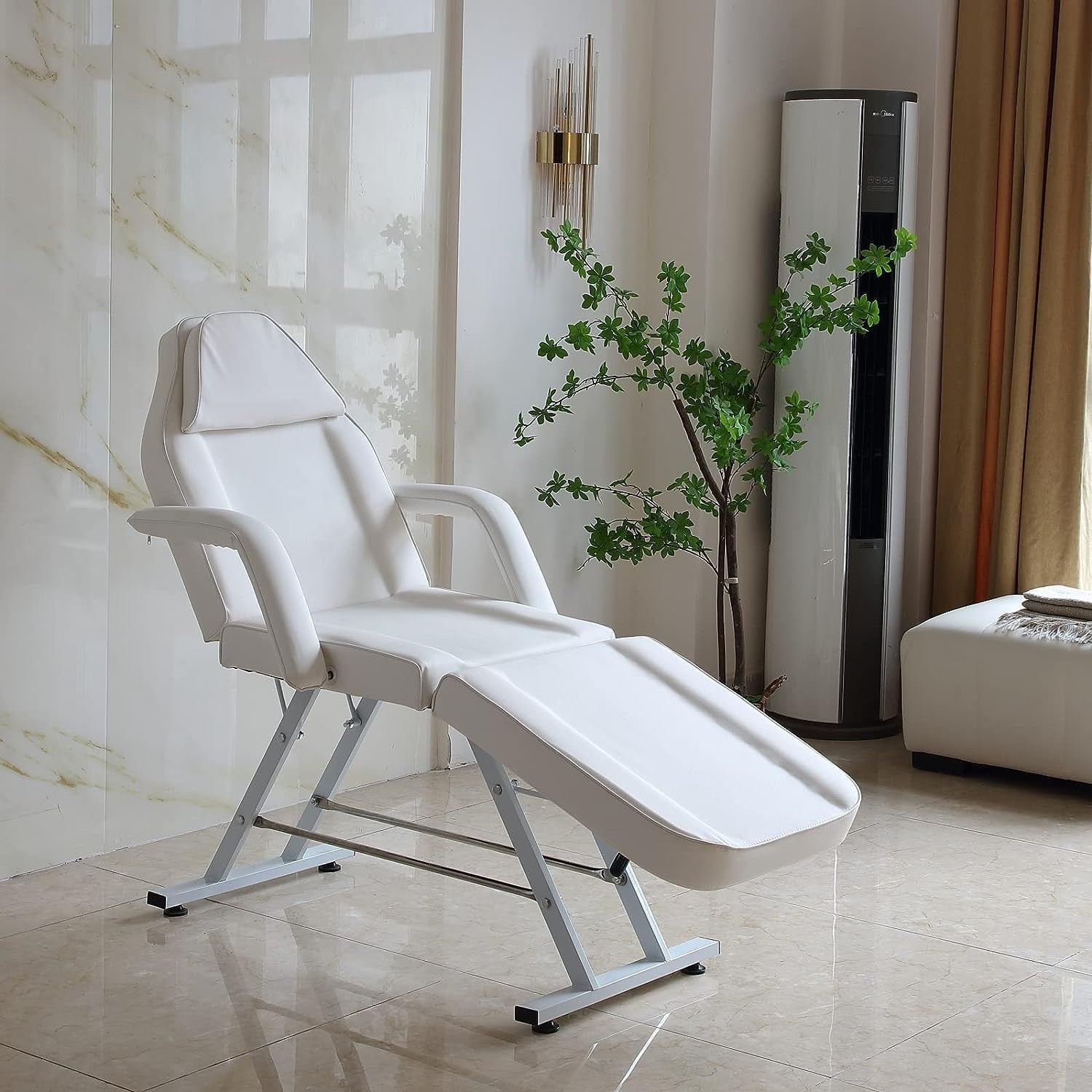 3-Section Beauty Massage Bed Adjustable Therapy Chair w/ Stool & Sheets White