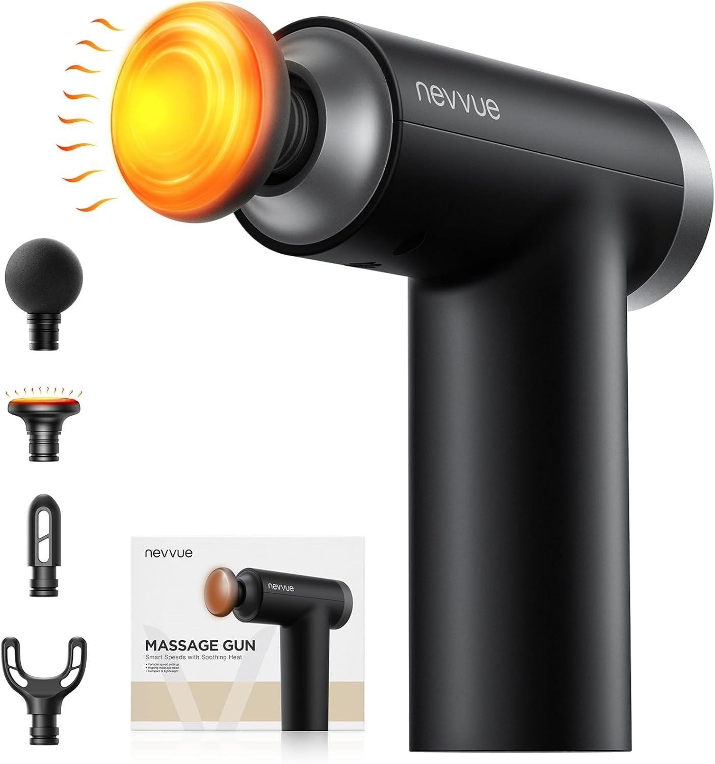 Mini Massage Gun with Heat Deep Tissue Percussion 9 Speeds 4 Heads