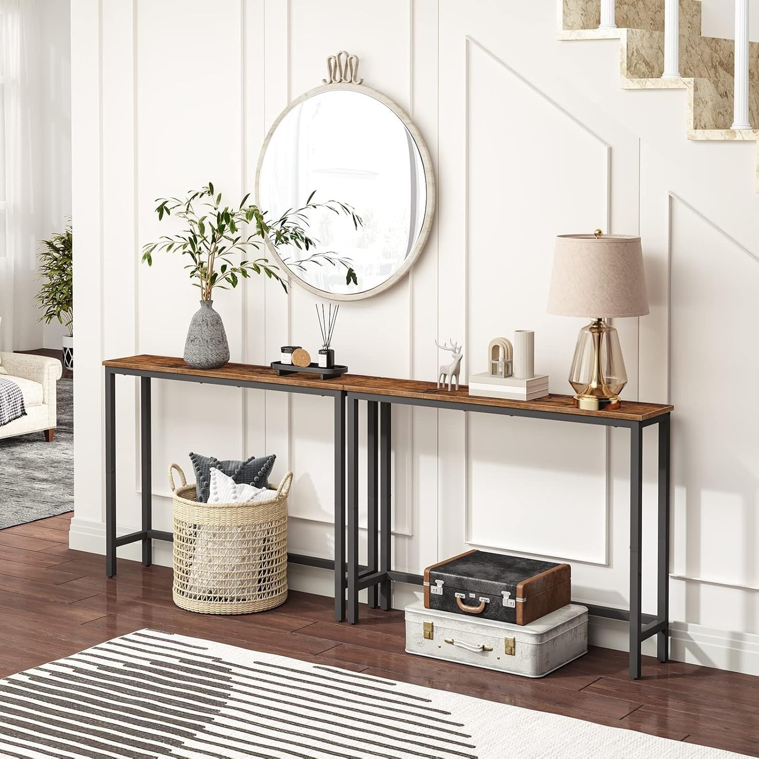Slim Narrow Console Table 100cm Hallway Table with Rustic Storage