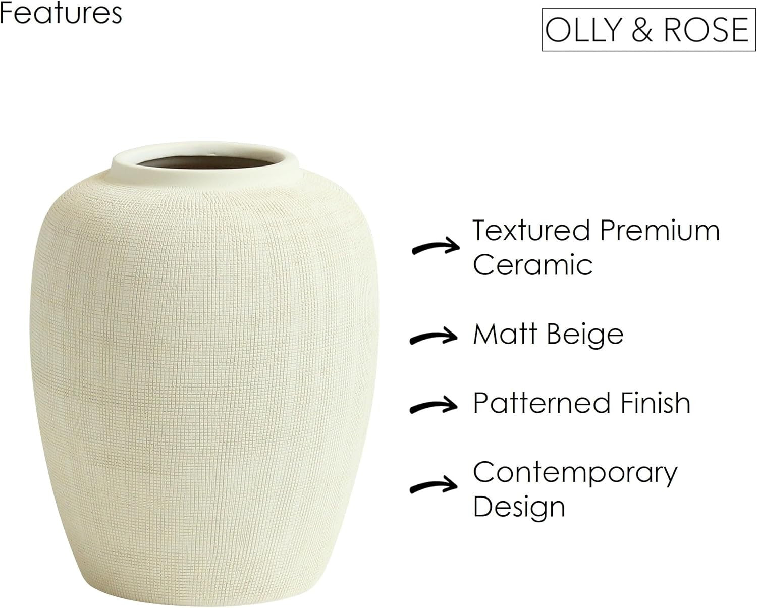 Beige Ceramic Vase 25cm Modern Round Flower Vase Home Decor Centerpiece
