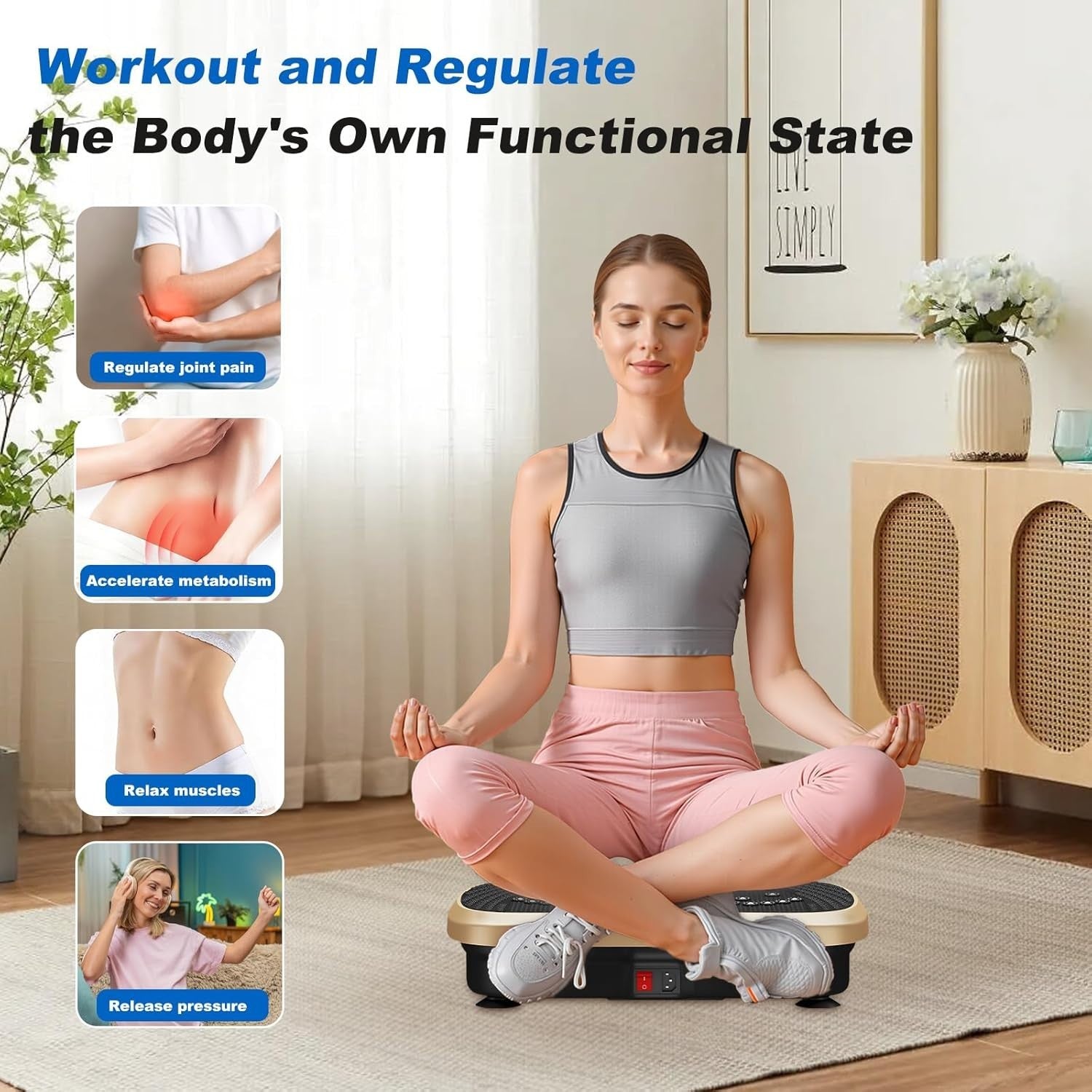 Gold Vibration Plate Exercise Machine Weight Loss Lymphatic Drainage 99 Levels