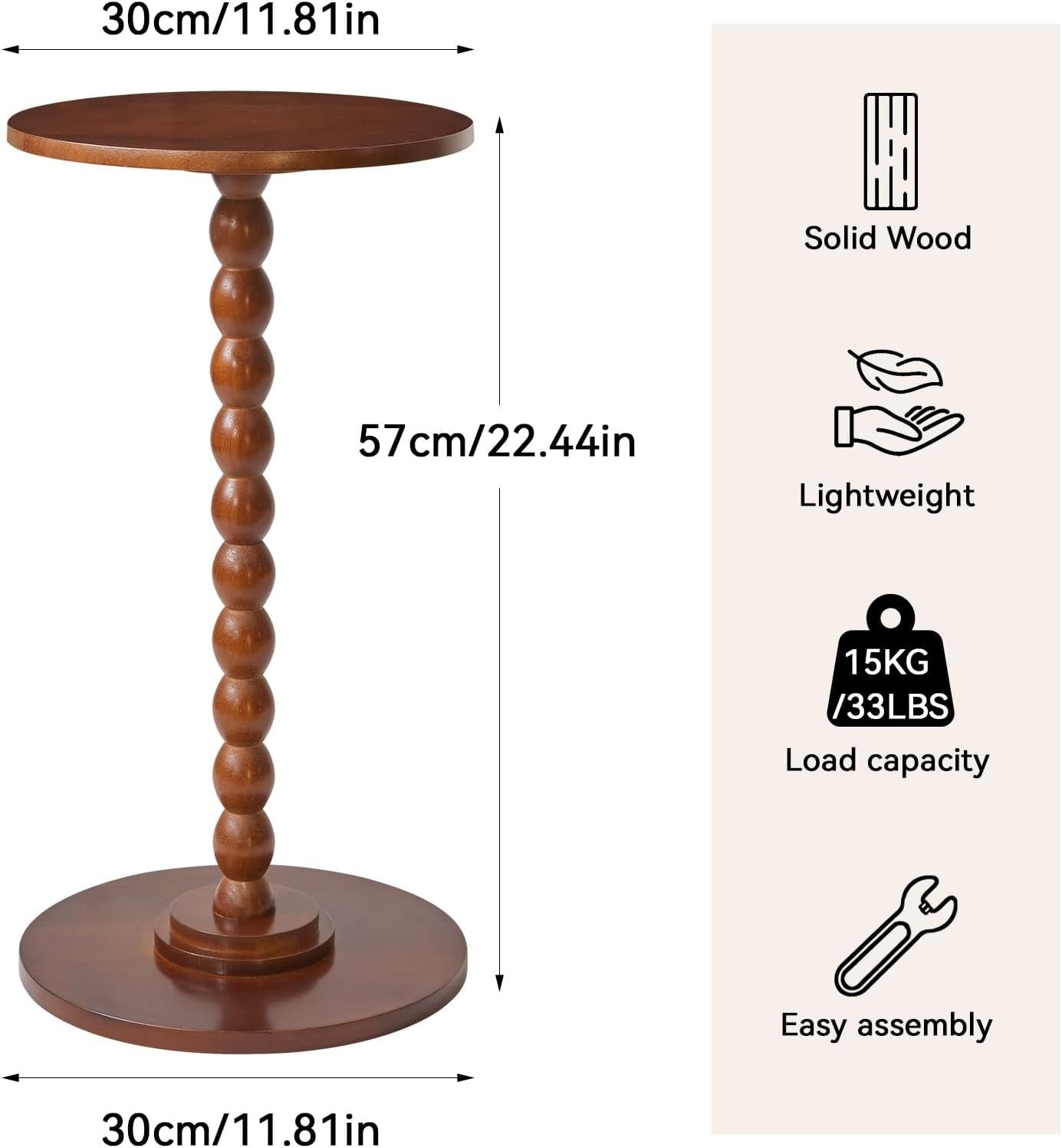 Rustic Brown Round Side Table – Modern Small Accent Table with Solid Wood Base