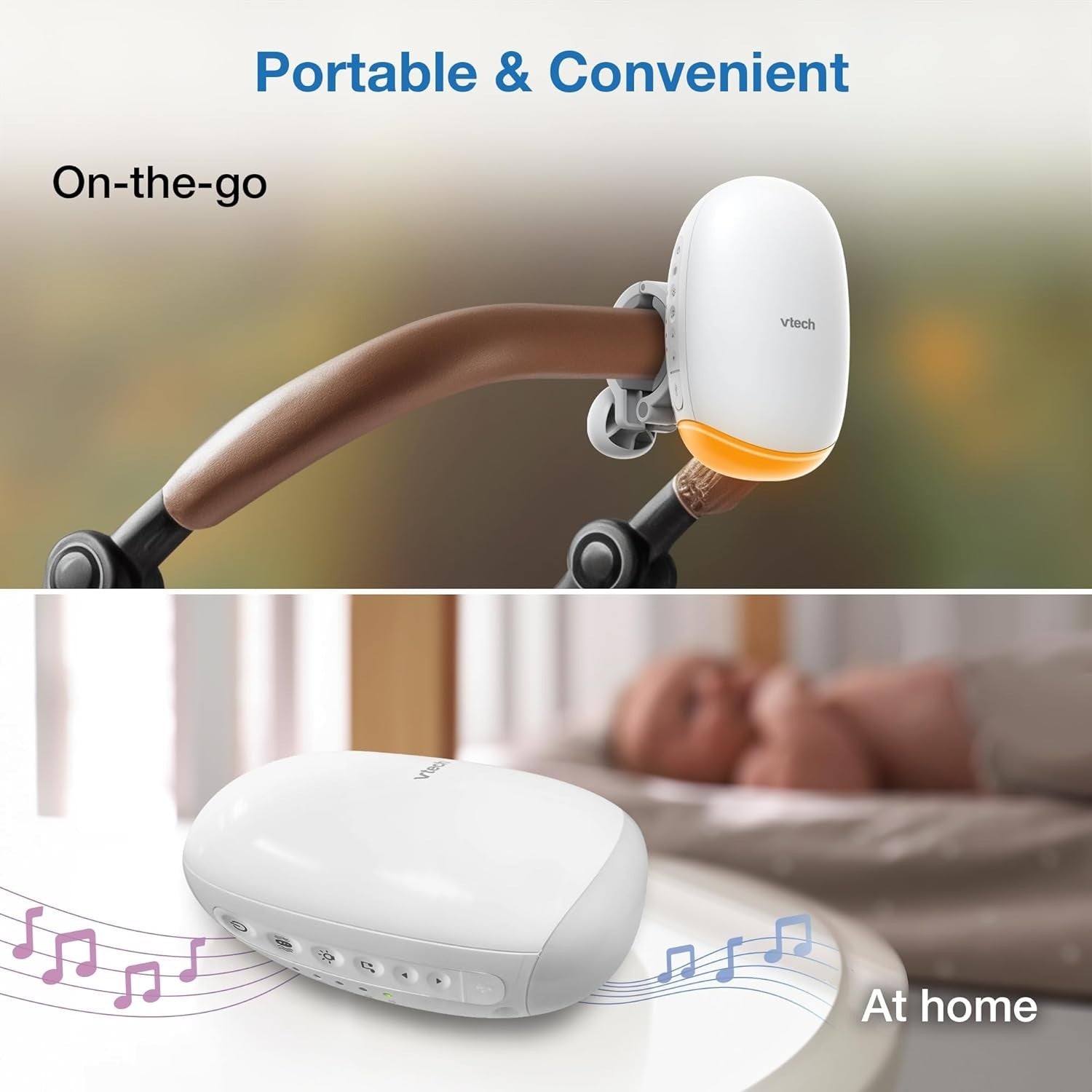 Portable Baby Stroller Rocker with Soothing Songs, Amber Night Light & USB-C