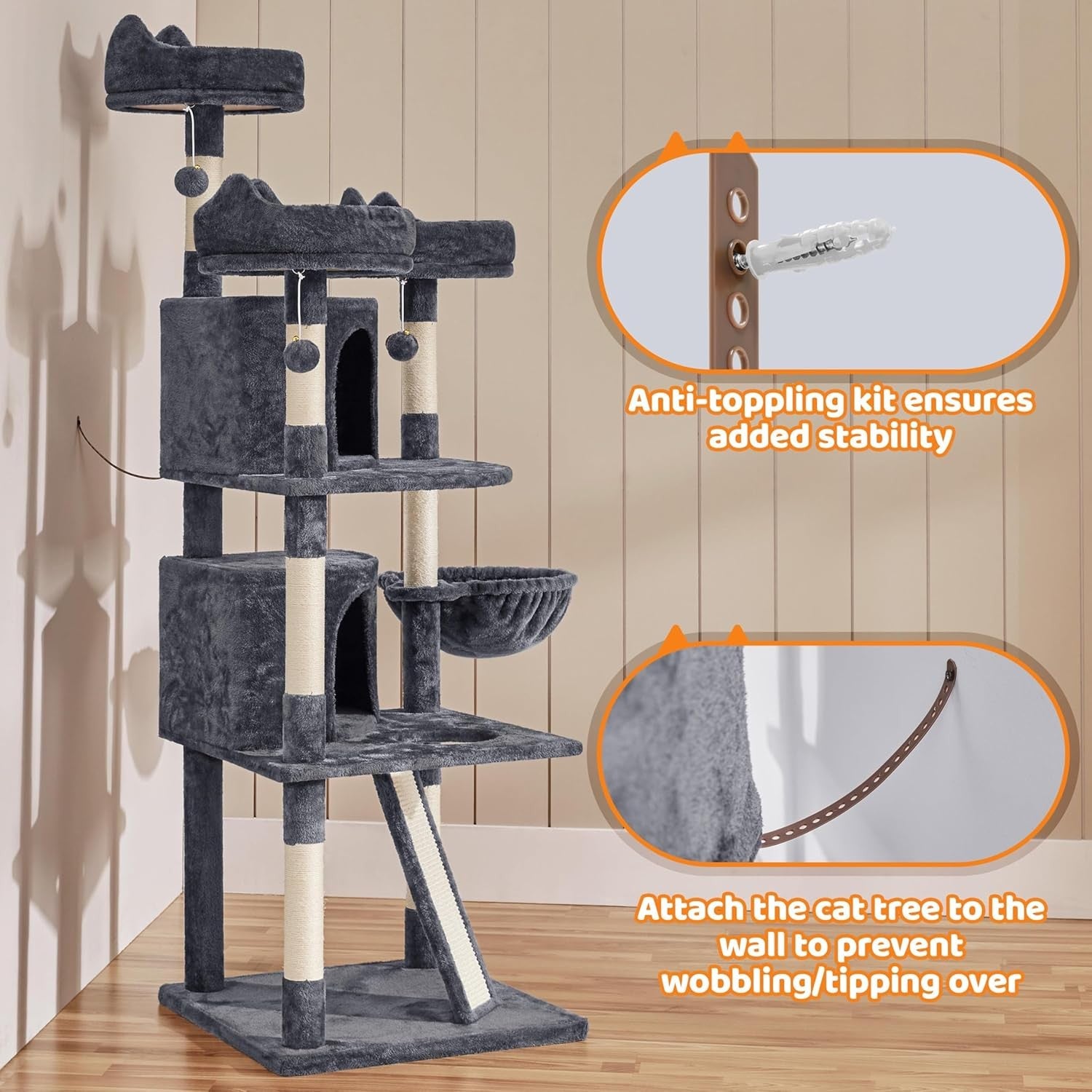 Tall Cat Tree Tower 175cm Multi Level Scratching Posts Condos Perches