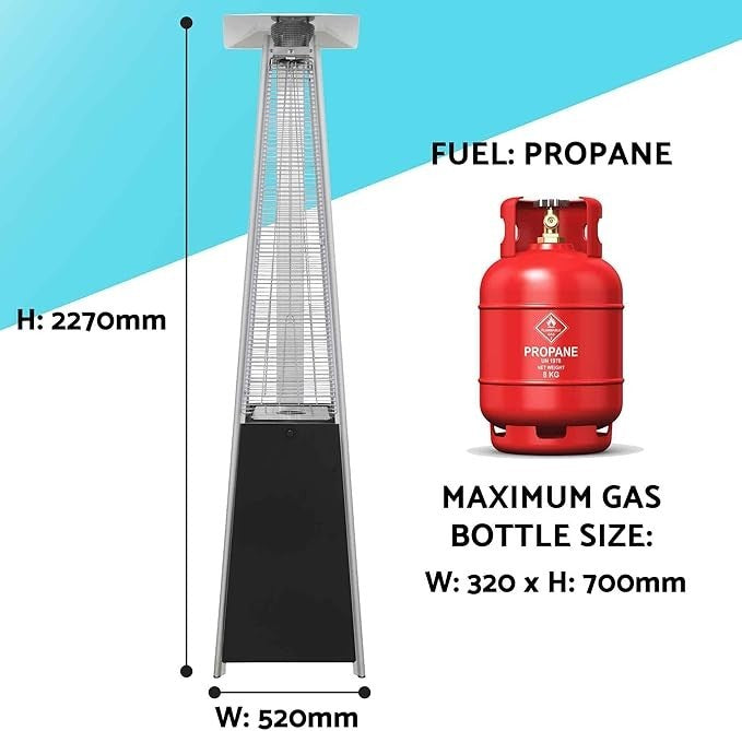 Outdoor Gas Pyramid Patio Heater 13kW with Cover – Adjustable Heat & Safety