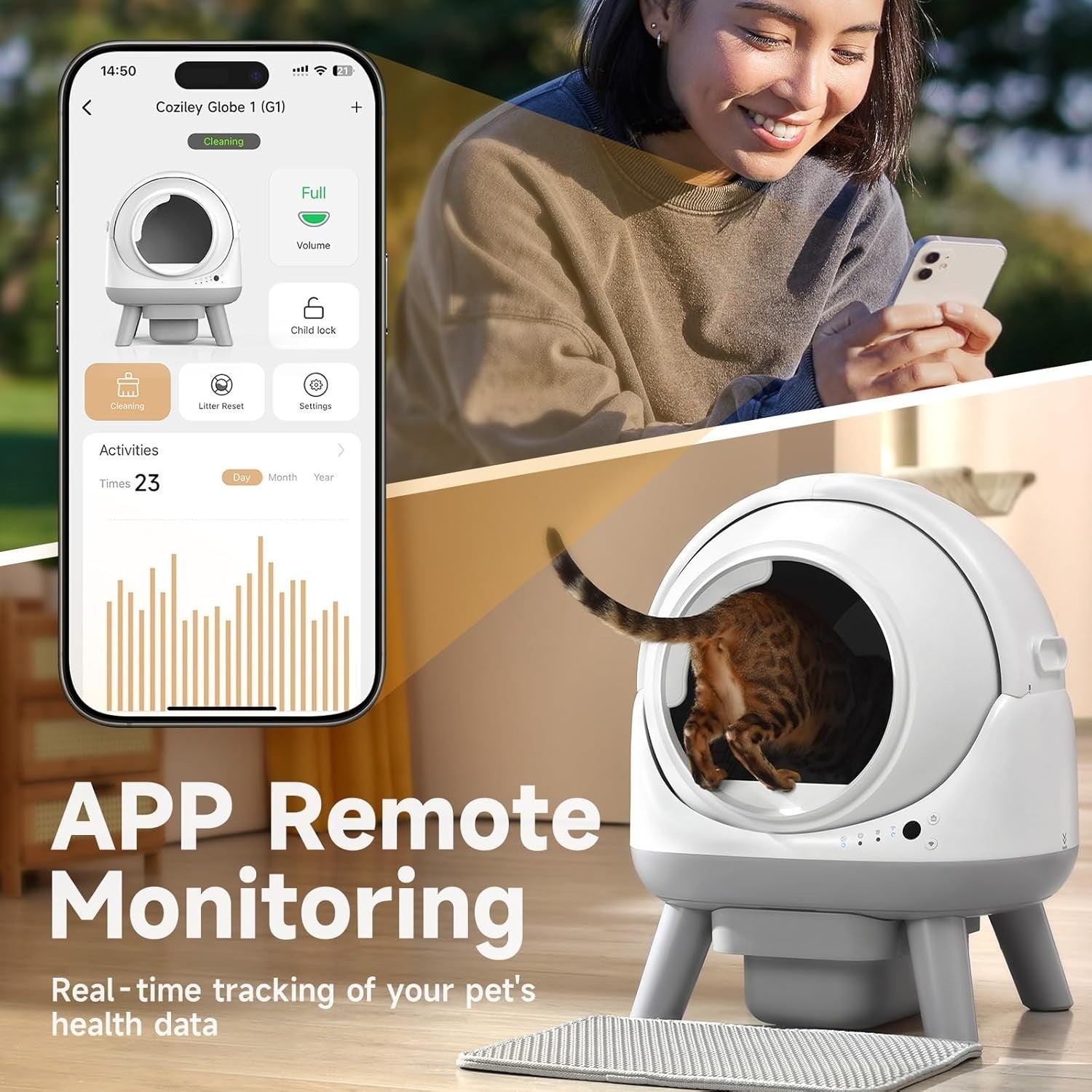 Automatic Self Cleaning Cat Litter Box Smart App Control Odor Free Tray