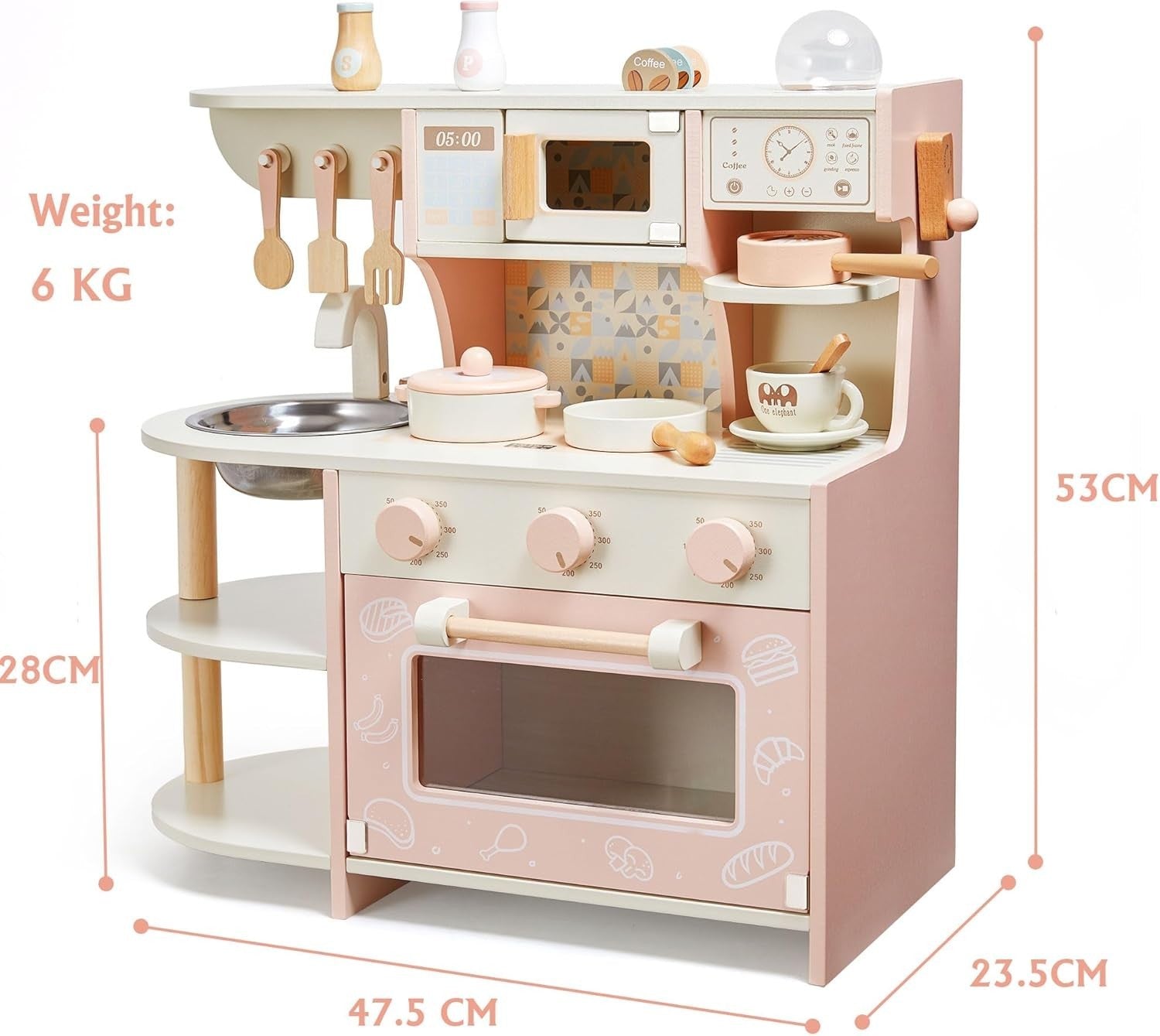Wooden Kids Play Kitchen Coffee Maker Pretend Cooking Set Pink Toy