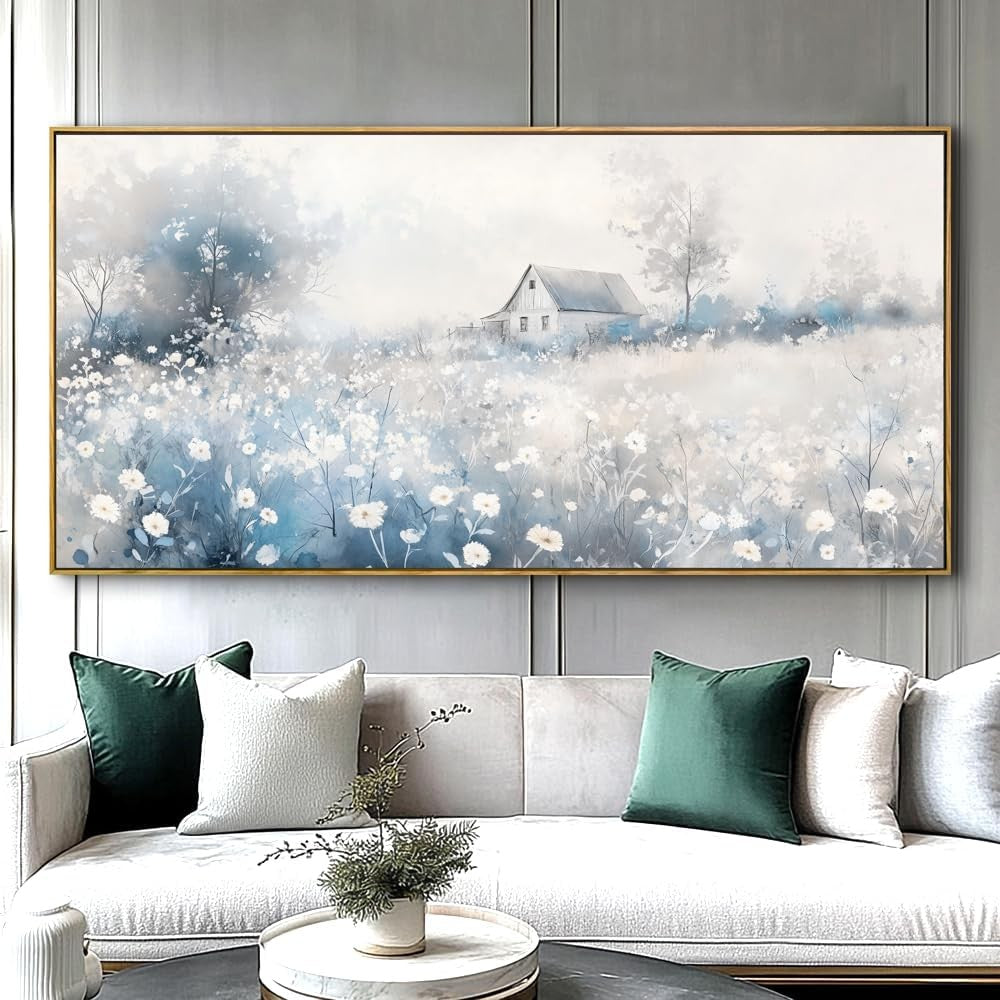 Landscape Abstract Canvas Wall Art – Large Framed Painting 40x20in