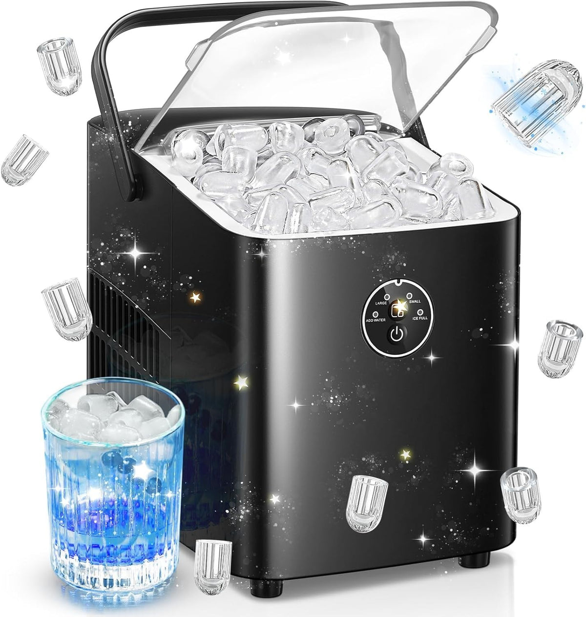 Fast Ice Maker Countertop 14KG, 2 Cube Sizes, 5 Min Ready, Self Clean