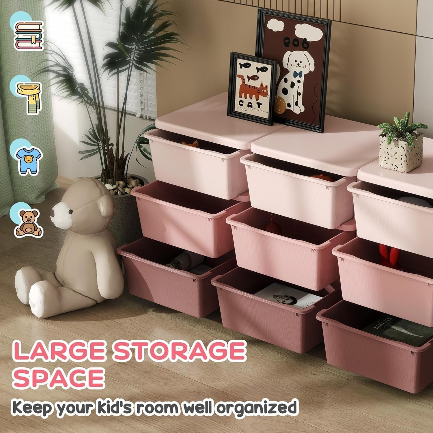 Kids 9-Drawer Storage Unit Toy Organizer Chest with Safe Rounded Corners Pink