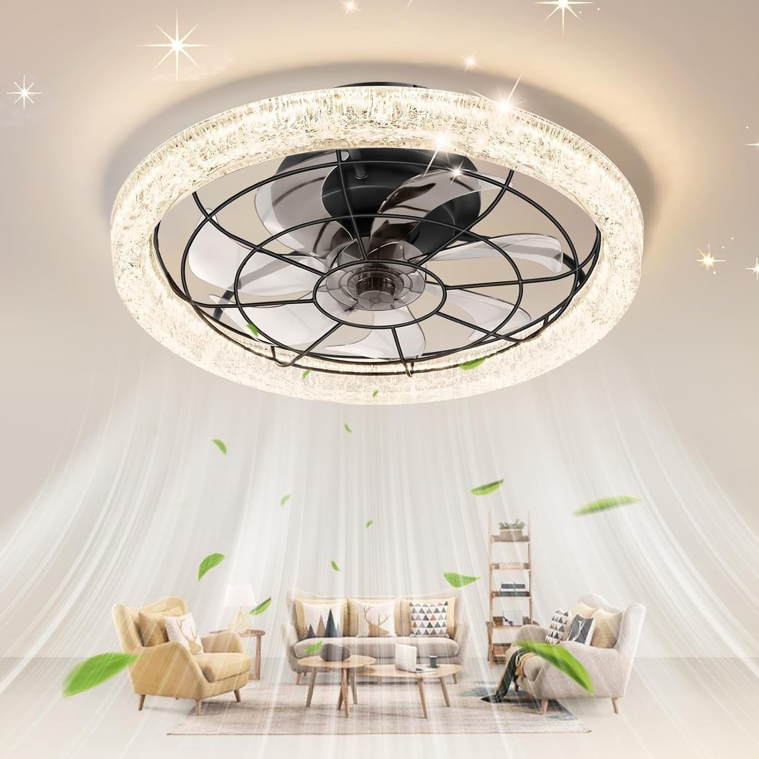 Litglobe 49CM Reversible Ceiling Fan with LED Light, 6-Speed, Dimmable, Quiet