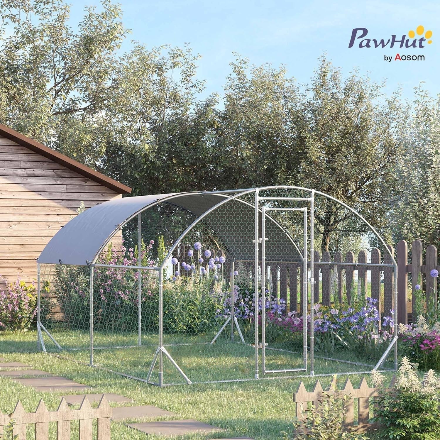 Walk In Chicken Run 2.8x3.8m Galvanised Coop UV Cover Door