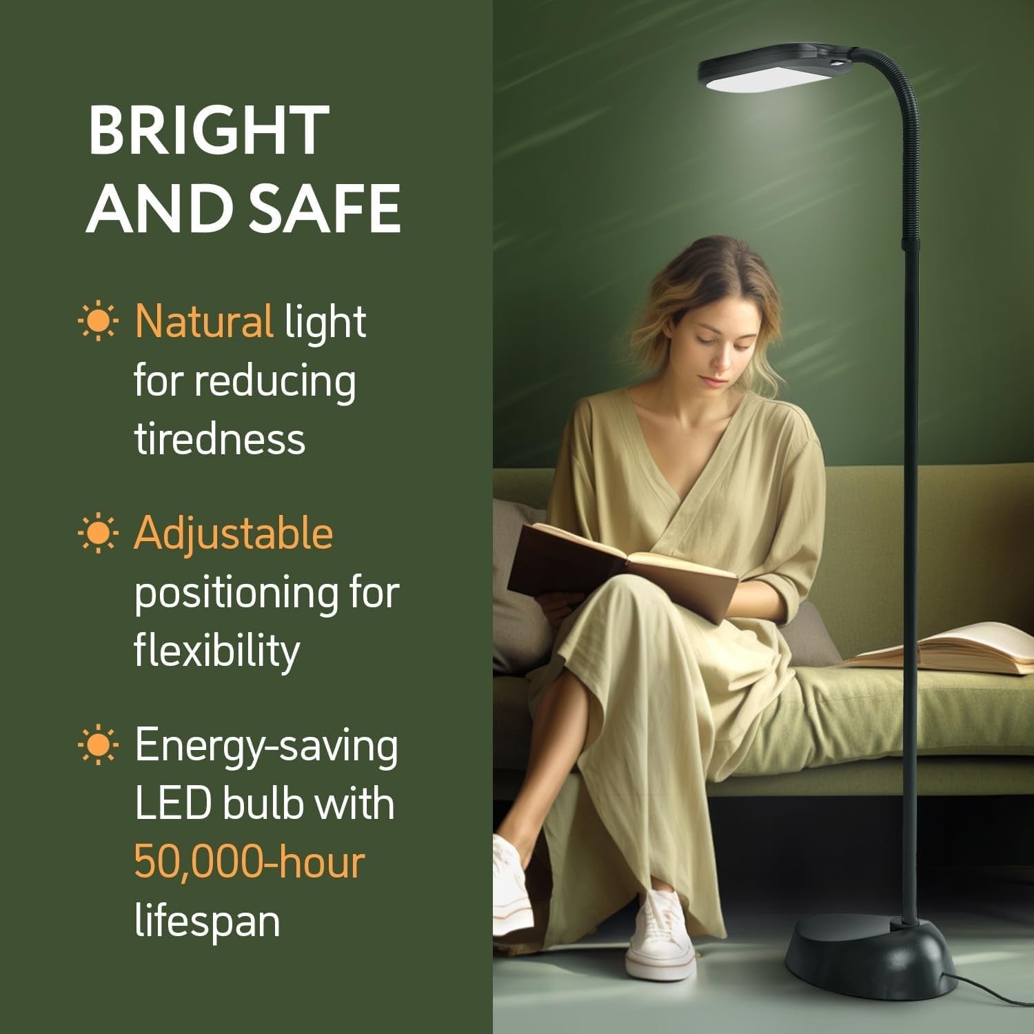 Natural Daylight LED Floor Lamp 12W Adjustable Brightness for Reading