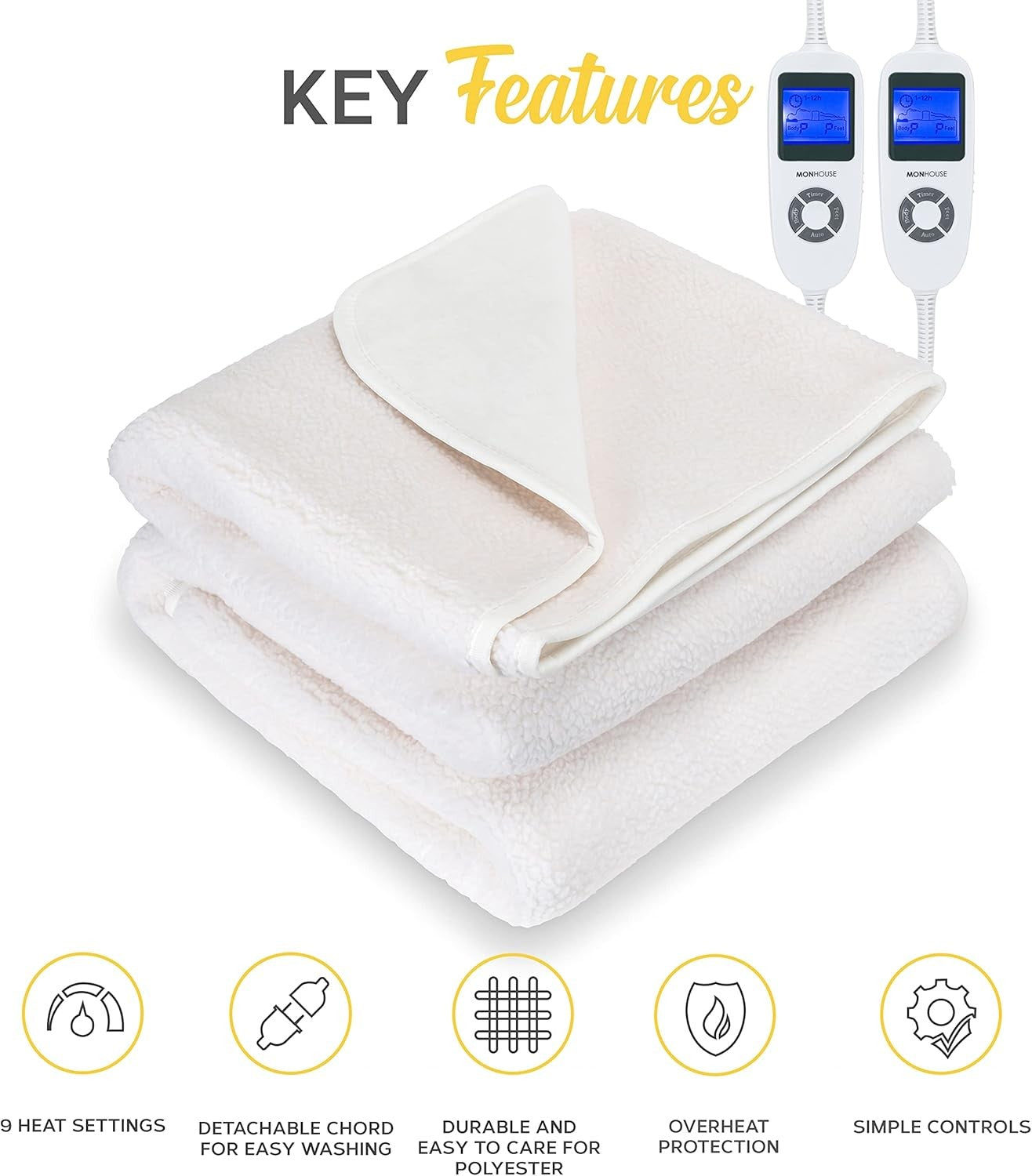 King Electric Heated Underblanket 150x200cm Dual Control 9 Heat Washable