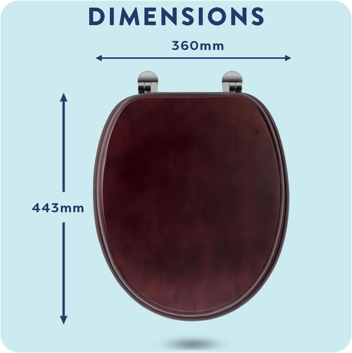 Solid Wood Toilet Seat Mahogany Wooden Oval Adjustable Hinges Chrome Fixings