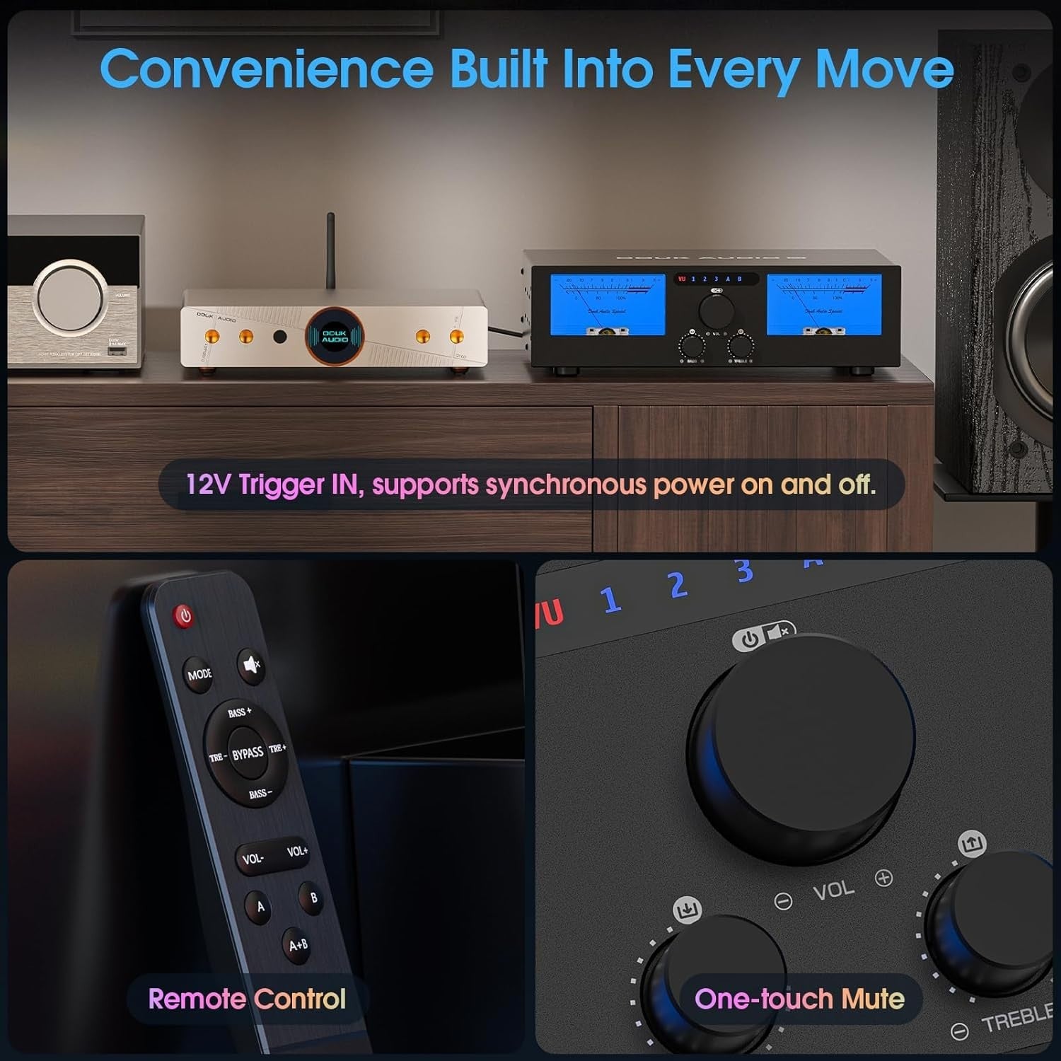 600W 4 Channel HiFi Power Amplifier XLR RCA TPA3255 VU