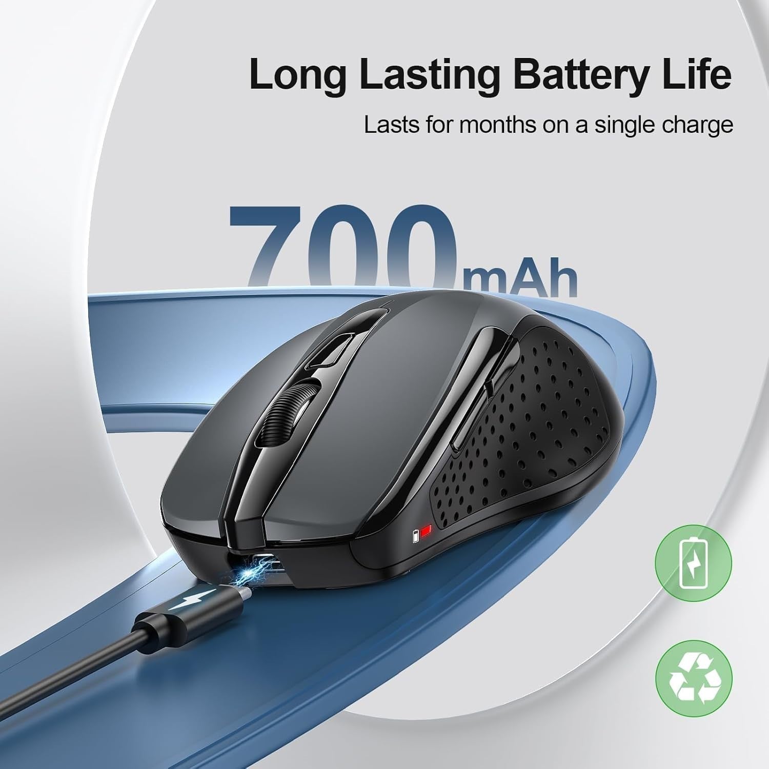 Rechargeable Bluetooth Wireless Mouse Silent Ergonomic 4800DPI Tri Mode