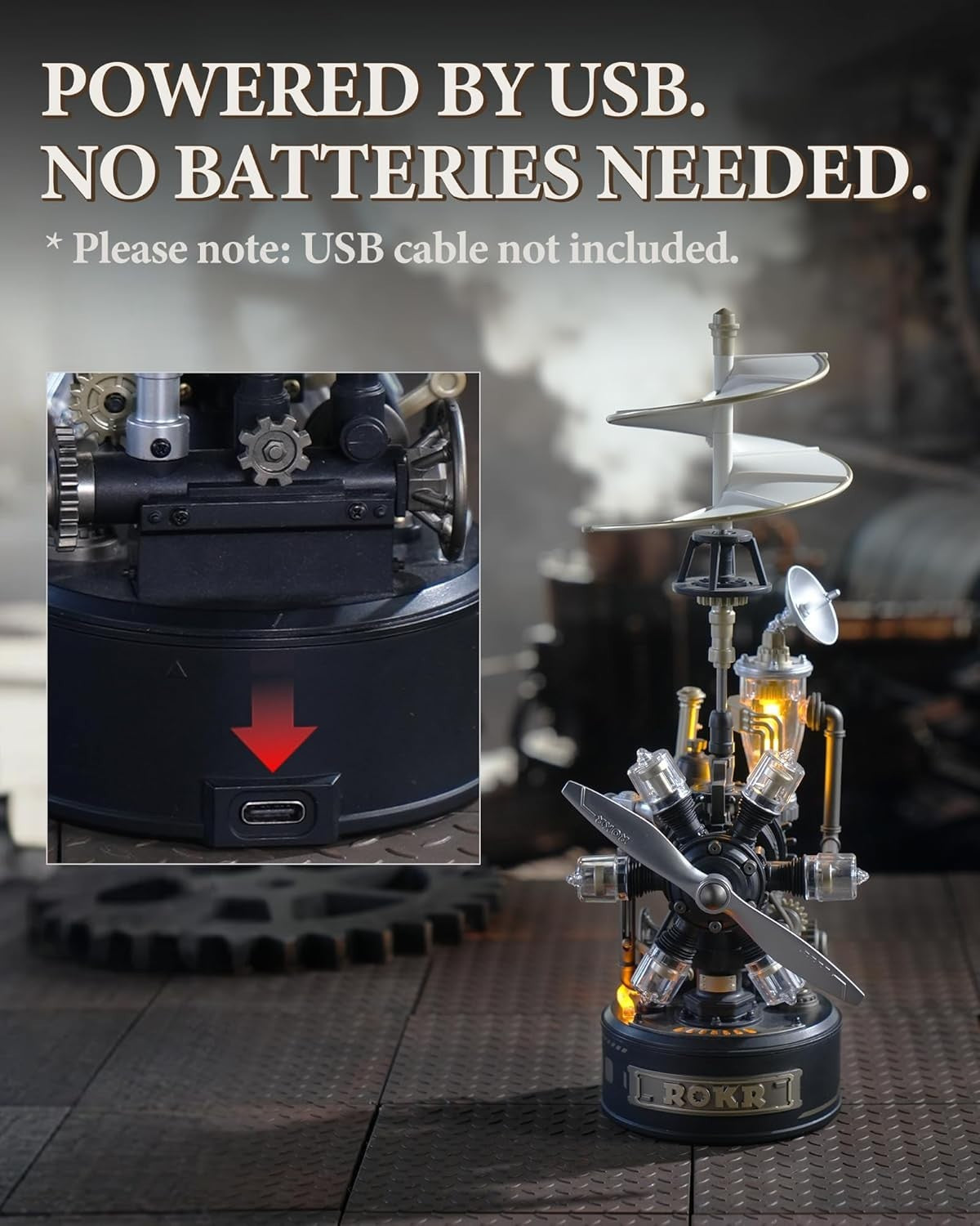 3D Mechanical Helicopter Model Kit USB Powered Retro Desk Display