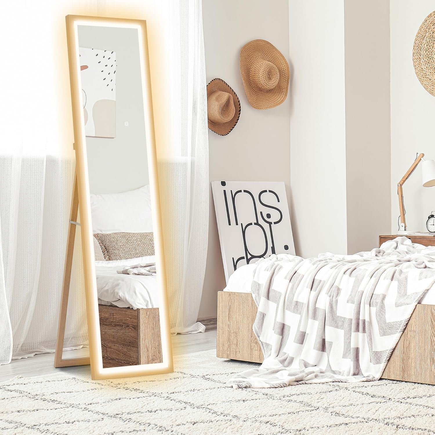 LED Full Length Mirror 160x40cm Freestanding Wall Leaning Light-Up
