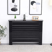 High Gloss Black Radiator Cover Cabinet 111.5x19x82cm Modern Slatted Design