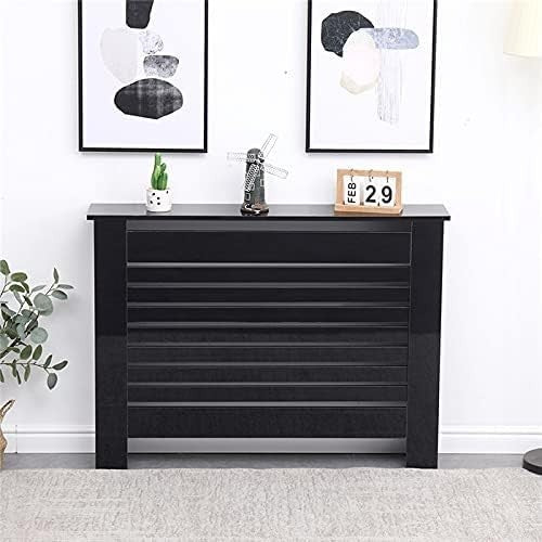 High Gloss Black Radiator Cover Cabinet 111.5x19x82cm Modern Slatted Design