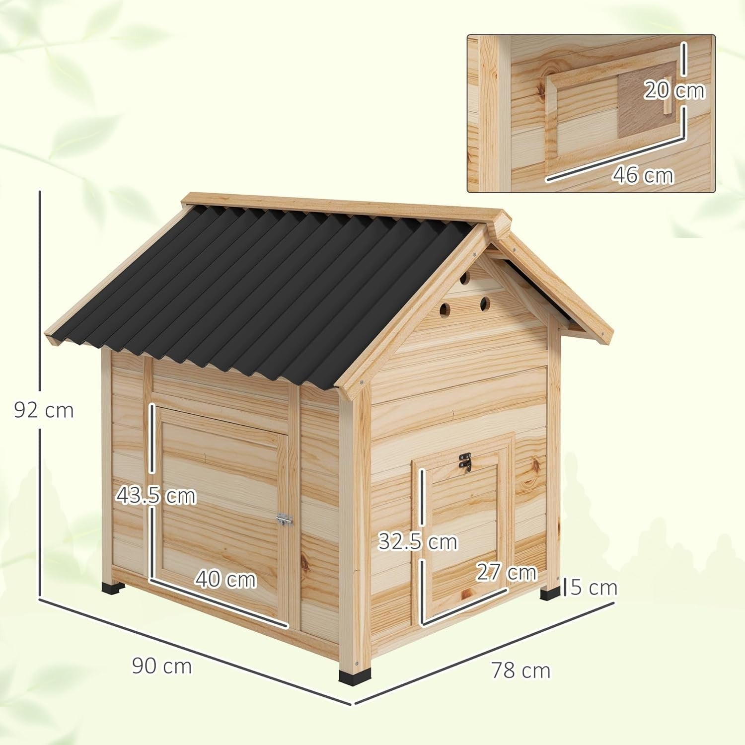 Wooden Duck House Outdoor Poultry Coop 78x90x92cm Roof