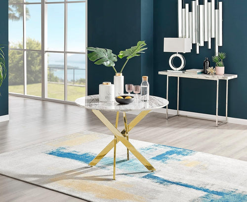 Compact 100cm Round Marble Dining Table with Gold Chrome Legs – Modern