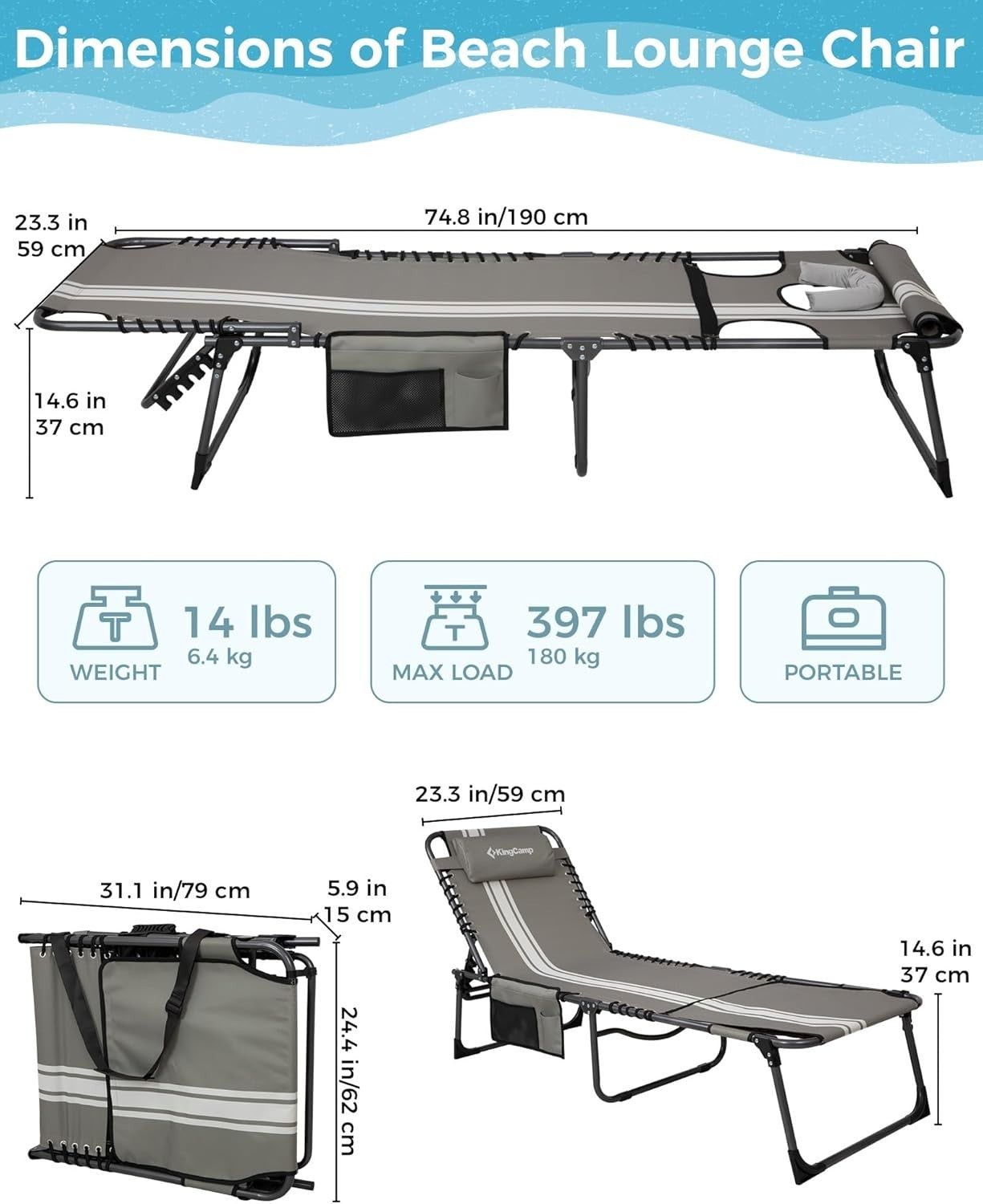 Reclining Folding Sun Lounger w/ Face Hole Garden Bed Chair Beach Patio Spa