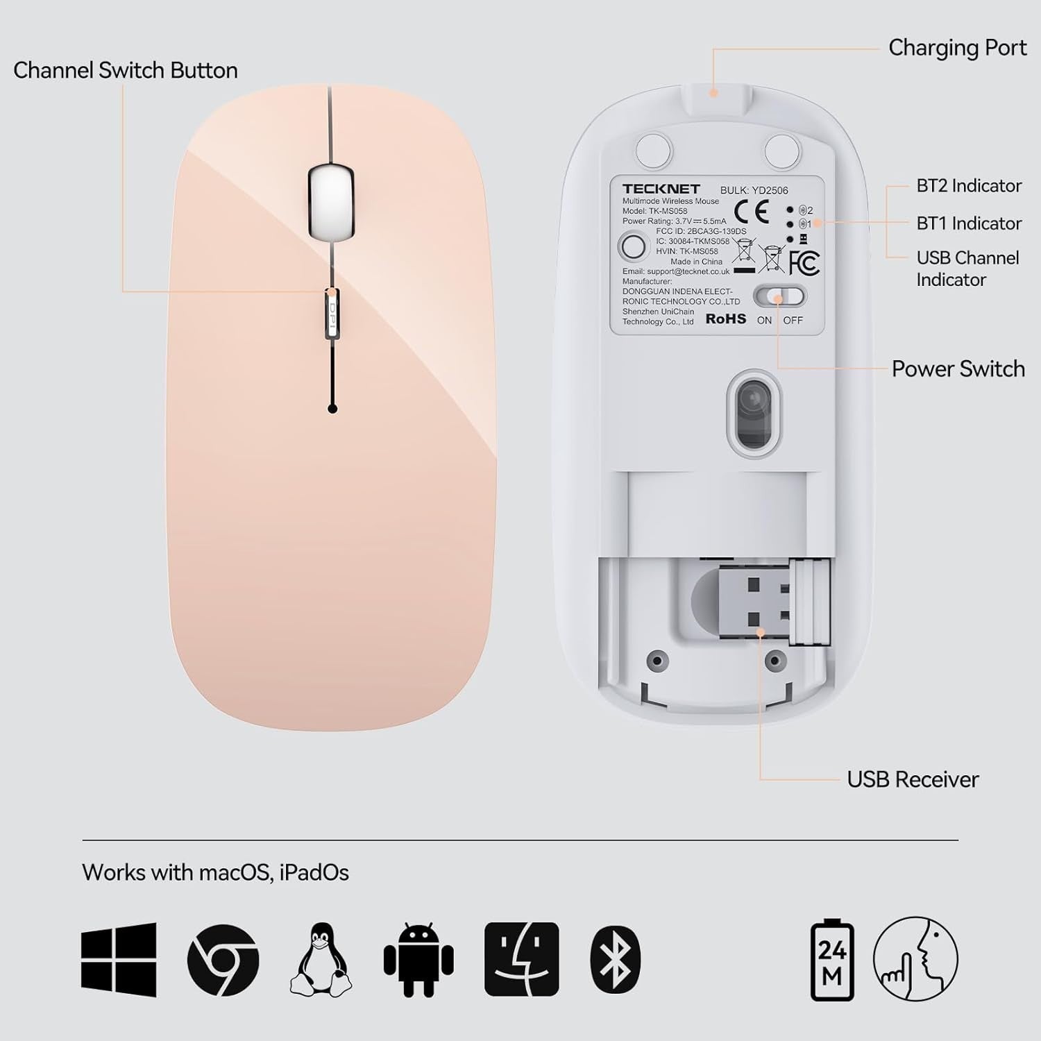 Rechargeable Bluetooth Mouse 4800 DPI Slim Silent USB-C Wireless
