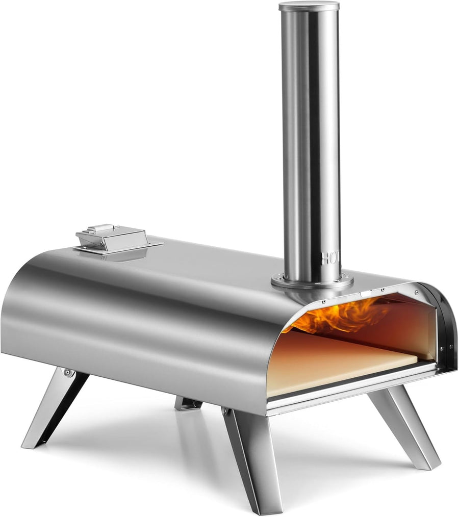 12" Outdoor Wood Fired Pizza Oven Stainless Steel BBQ Smoker with Stone