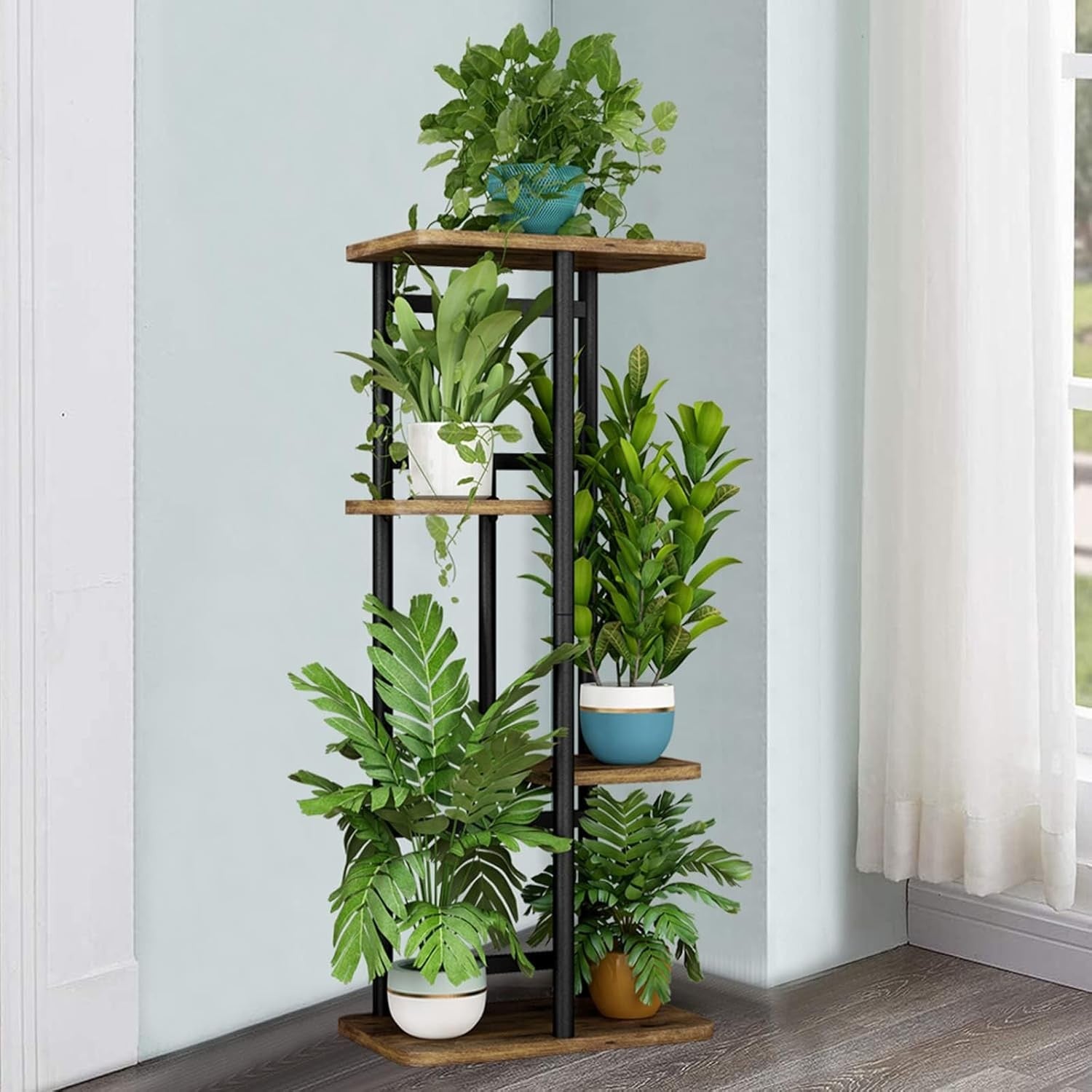 4 Tier Metal Plant Stand Indoor 5 Pot Flower Shelf Corner Display Rack for Home