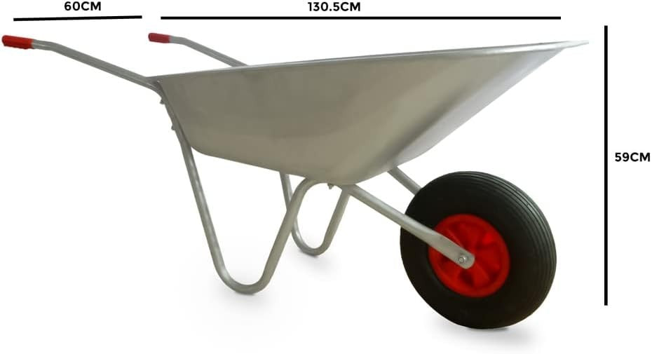 65L 1-Wheel Wheelbarrow Silver – Pneumatic Tyre Heavy Duty w/ Steel Frame 100kg