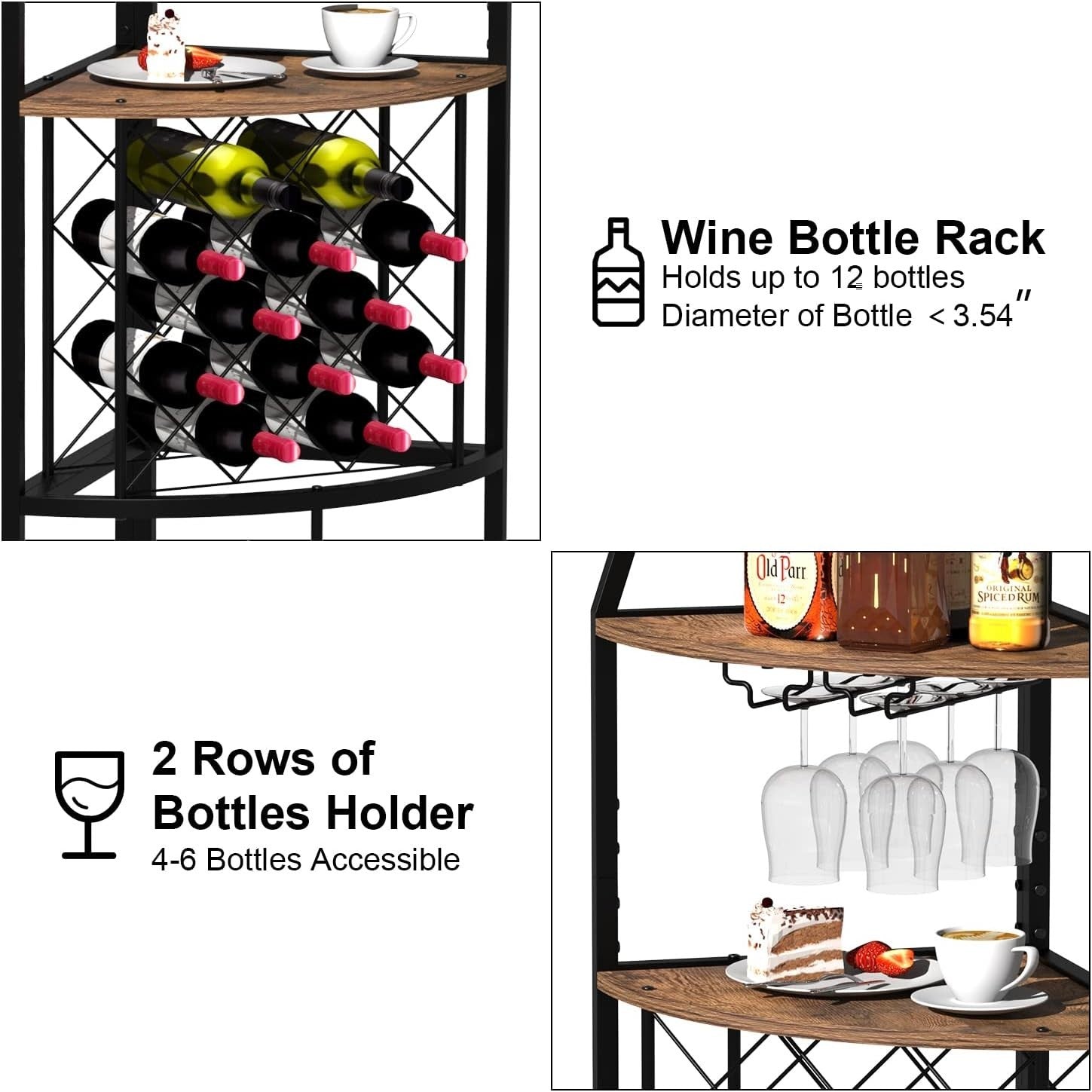 5 Tier Corner Wine Rack with LED Light | Home Bar Shelf Bottle & Glass Storage