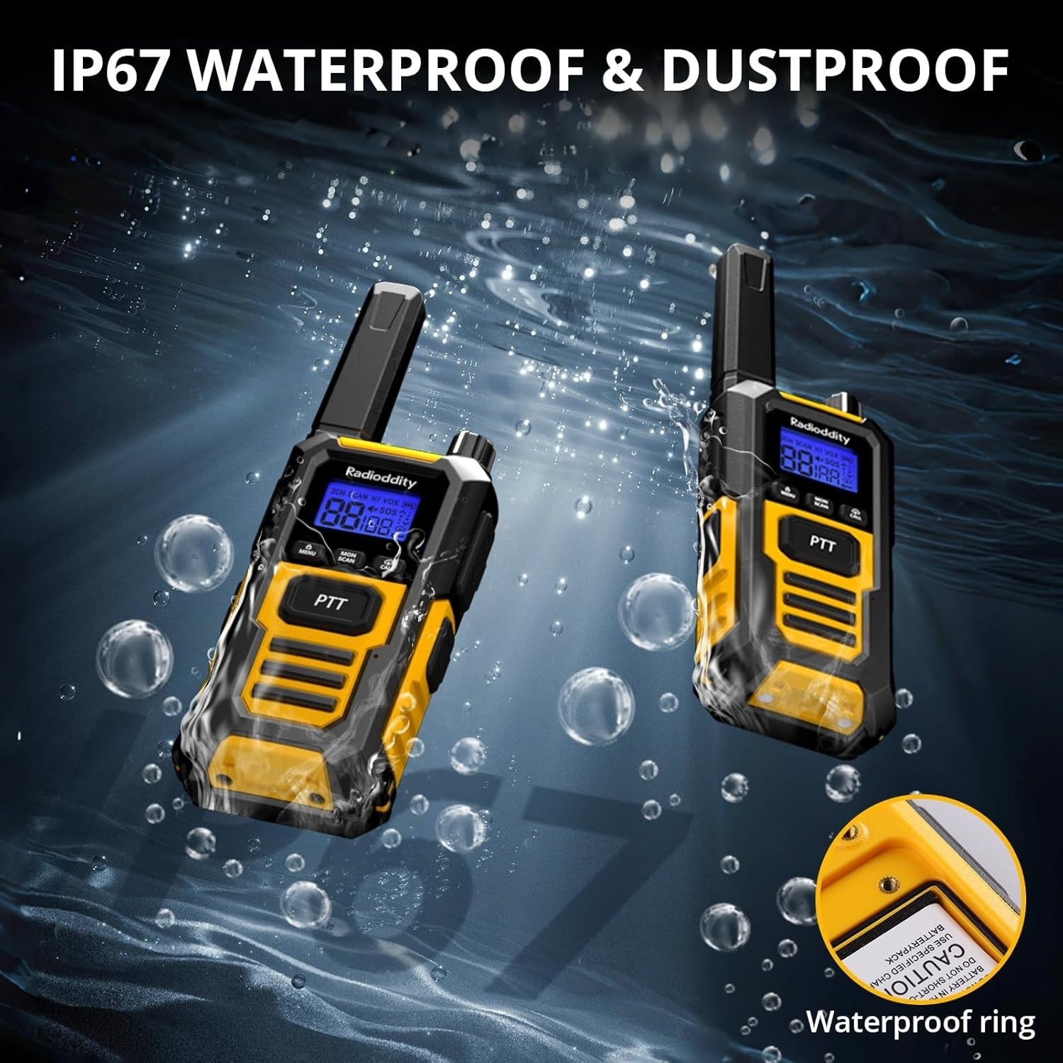 IP67 Waterproof Walkie Talkies 2 Pack 6KM Range Rugged Two Way Radio