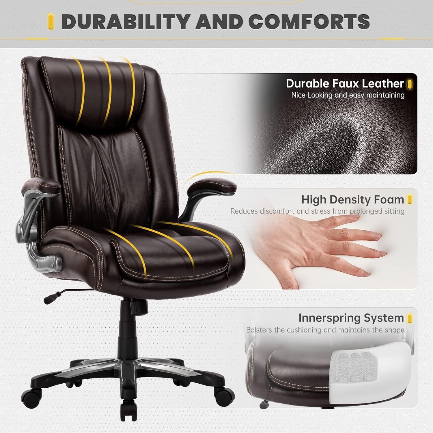 Big & Tall Ergonomic Office Chair Wide Seat Adjustable Height Tilt Brown Home